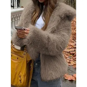 Women's Casual Faux Fur Hooded Jacket, Short Style, Fall & Winter Wear, Moderate Fabric Thickness, Fitted Design