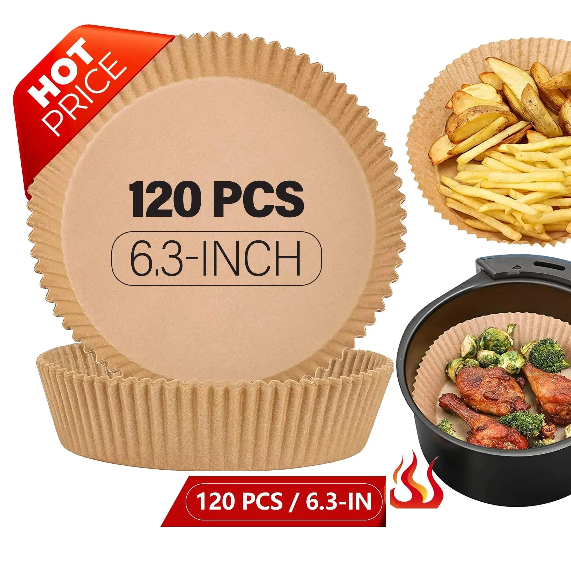 120 Pcs Round Air Fryer Liners, 6.3 Inch Non-Stick Parchment Paper - Disposable Waterproof Oil Resistant Basket Sheets, Heat Resistant to 428F