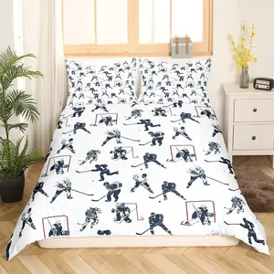 Ice Hockey Room Sports Event Pattern Duvet Cover,Hockey Player Quilt Cover,Decor Winter Sports Hockey Lightweight Bedspread Cover,No Comforter