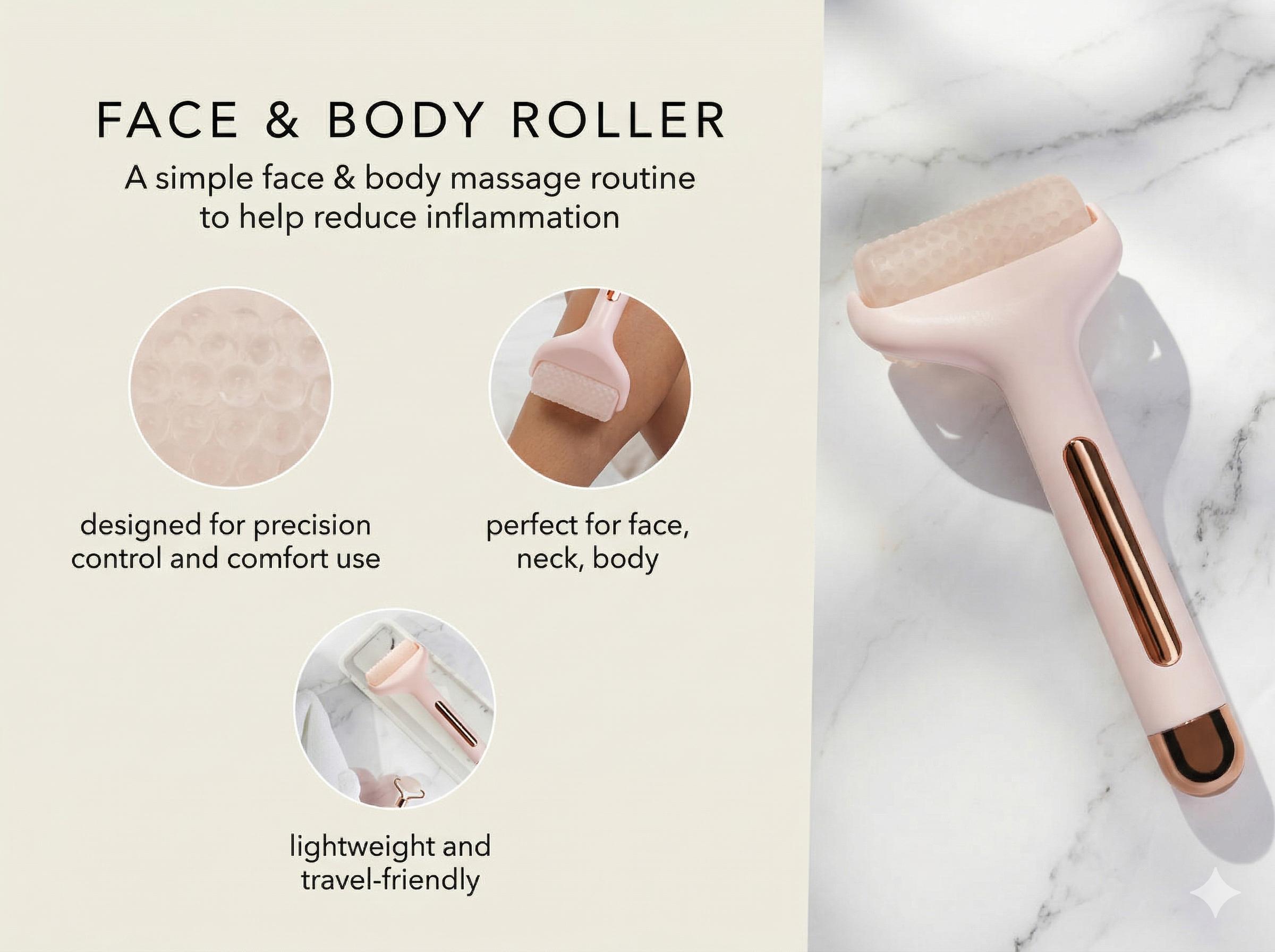 Ice Roller for Face & Body 1.5x Enhanced Cooling Beads Puffy Eyes Redness Reducer Physical Cooling Skin Care Roller for Post-Sun Workout Recovery