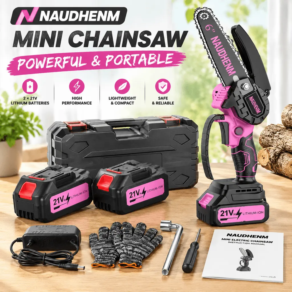 21V Cordless Mini Chainsaw, 6-Inch Handheld Electric Pruning Saw with 2 Replaceable Lithium Batteries, 1-Handed Portable Chain Saw for Tree Trimming, Wood Cutting & Gardening