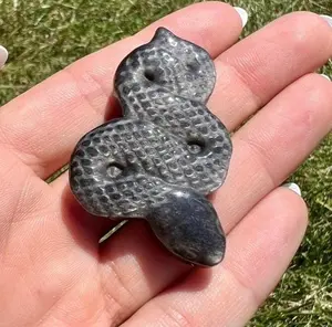 Silver Sheen Obsidian Crystal Snake - Silver Sheen Obsidian Snake - Carved Obsidian Stone Snake - Snake Miniature - Stone Snake Figurine