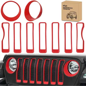 Nilight Grill Inserts fit for Jeep Wrangler Front Grille Inserts Headlight Cover Set for JL JLU Unlimited Sport SportS 2018 2019 2020 2021 2022 2023 Grille Bezels Trim Exterior Accessories Red 9 Pcs
