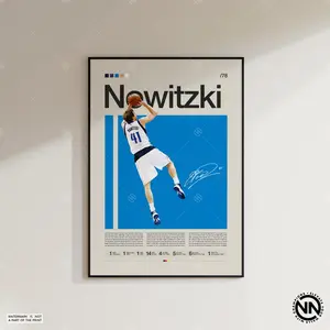 Dirk Nowitzki 41 Poster, Sports Poster, Mid Century Modern, Basketball Gift, Sports Bedroom Posters