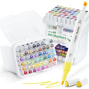 Alcohol Based Markers Set: 96-pack Double Tipped Art Marker - Chisel & Fine Color Sketch Markers for Artists Adult Coloring Drawing Illustration - 2 x Colorless Blender & 2 x Case