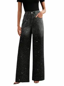 Women's Rhinestone Embellished Woven Denim Jeans, Casual Stretchy Fit, Fashionable Design for Evening Wear & Daily, Must-Have Wardrobe Item