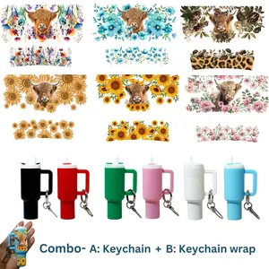 Six-In-One Creative DIY Handmade Set, Crafting Kit, Includes 6 Mini Travel Cup Keychains + 6 UV DTF Highland Cow Transfer Stickers, Perfect Gift, Crafts Kit