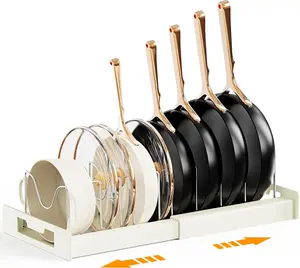 Pots and Pans Organizer Under Cabinet with 10 Adjustable Compartments - Pot Lid Holder, Expandable Pan Organizer for Cabinet, Pot Rack for Kitchen Cabinet, Frying Rack, Lid, Cookware