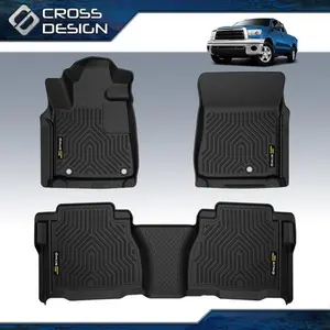 CROSSDESIGN All Weather TPE Floor Mats Waterproof Liners Protectors Fit For 2007-2011 Toyota Tundra Crew Max/Double Cab - Front & 2nd Row Liner (Footwell Coverage) - Black, 3 pc