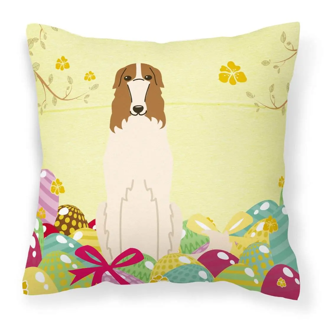 Vibrant Easter Eggs Borzoi Decorative Pillow, Polyester Fabric, Water Resistant, 18x18 in, Patio/Porch Cushion, Model BB6023PW1818