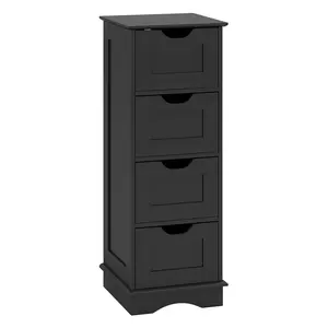 COSTWAY - Bathroom Storage Cabinet with Cutout Handles and 4 Drawers-Black