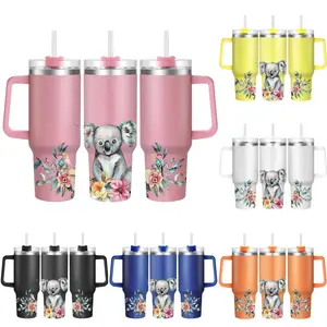 40oz Tumbler with Lid, 1 Count Cute Koala Pattern Stainless Steel Water Bottle, Drinking Cup for Home Office School Outdoor Camping, Drinkware