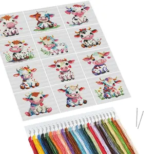Cattle Pattern Cross Stitch Kit, 12pcs/set DIY Cross Stitch Kit with Tools, Cross Stitch Embroidery Kit for Beginners, DIY Home Decor, Hand Embroidery