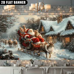 Christmas Decoration Background Cloth, Wall Hanging Backdrop, Santa Reindeer Banner, Party Decorations Banners, Festive Atmosphere Prop, Party Scene Setup, Indoor Home Office Holiday Decor