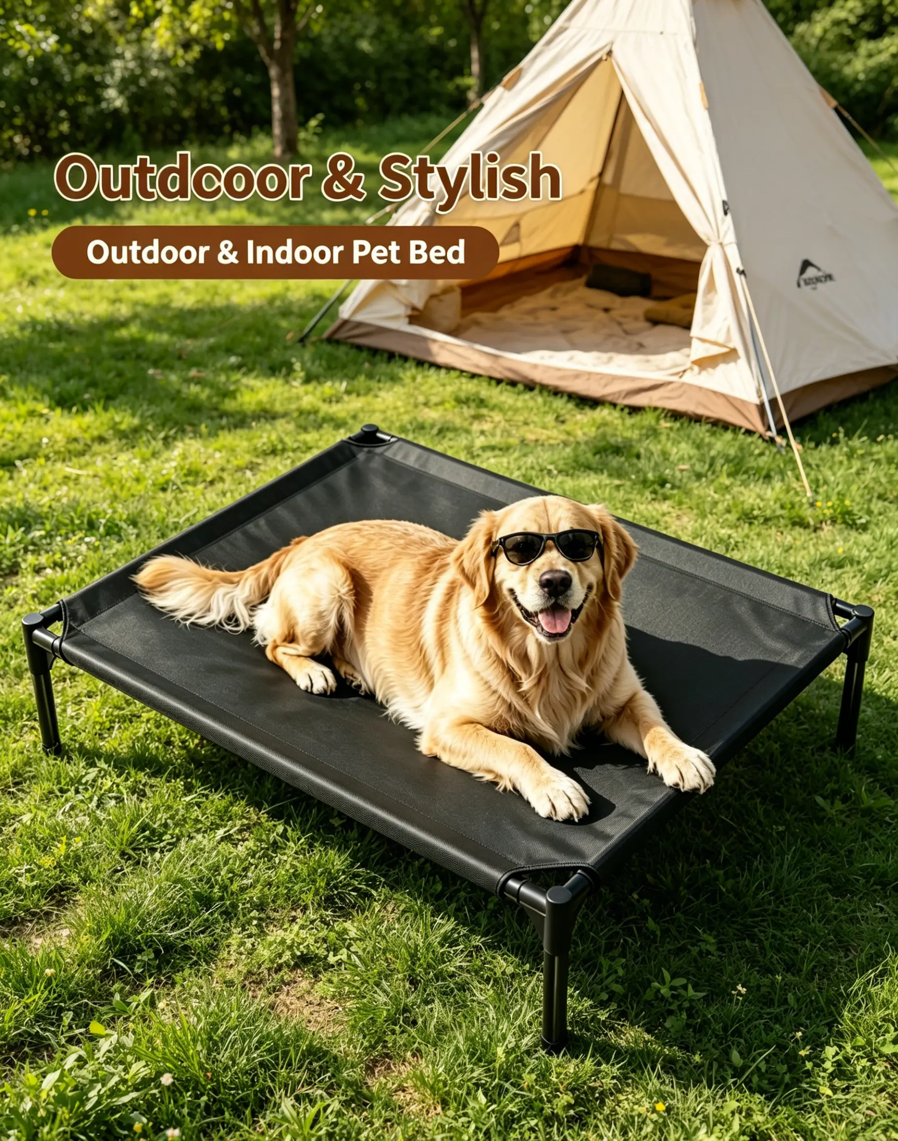 Extra Large Cooling Mesh Elevated Dog Bed - Breathable Teslin Hammock with Textilene Fabric, Steel & Aluminum Tube Frame, Non-Slip Ft for Indoor & Outdoor Use to Prevent Overheating