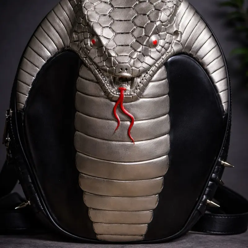 Men's Cobra Snake Travel Backpackbag #3082 - Unique Design, Silver-Black Color Scheme, Luggage & Bags Category, Ideal Gift Option