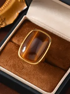 Women's Stainless Steel Ring, Simple Synthetic Tiger Eye Stone Design, Artificial Gemstone Inlay, Casual Daily Wear Jewelry, Non Tarnish Jewelry