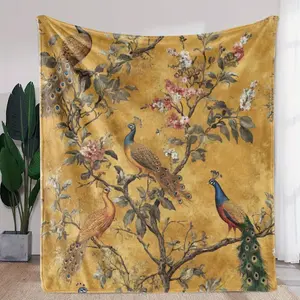 1 Blanket, Vintage Creative Tree Peacock Flower Print Blanket, Warm, Comfortable and Soft Blanket, Suitable for Sofas, Beds, Sofas, Cars, Offices, Camping, Travel, Gift Blanket Suitable for All Seasons, Can Be Used as Home Decoration/holiday Gift