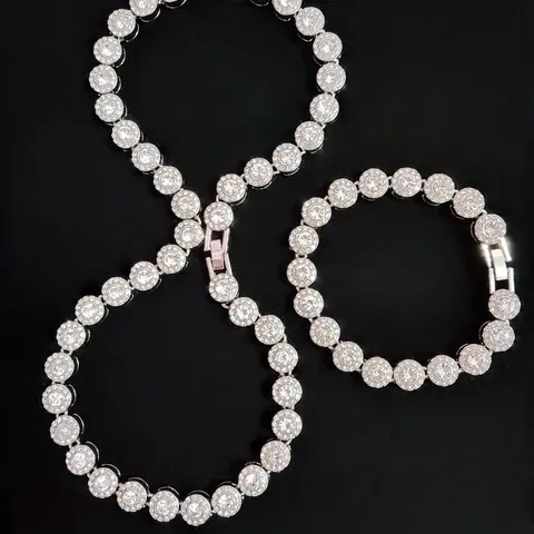 2Pieces/Set Men Women Hip Hop Round Necklace And Bracelet , Elegant Fashion Punk Iced Out Bling Bling Matching Jewelry Set For Lover Gift