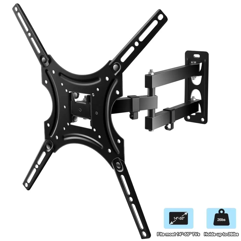 Full Motion TV Wall Mount for 14-55 inch TVs and Monitors, with Swivel and Articulating Tilt Arm TV Wall Bracket,  Weight to 26 Lbs