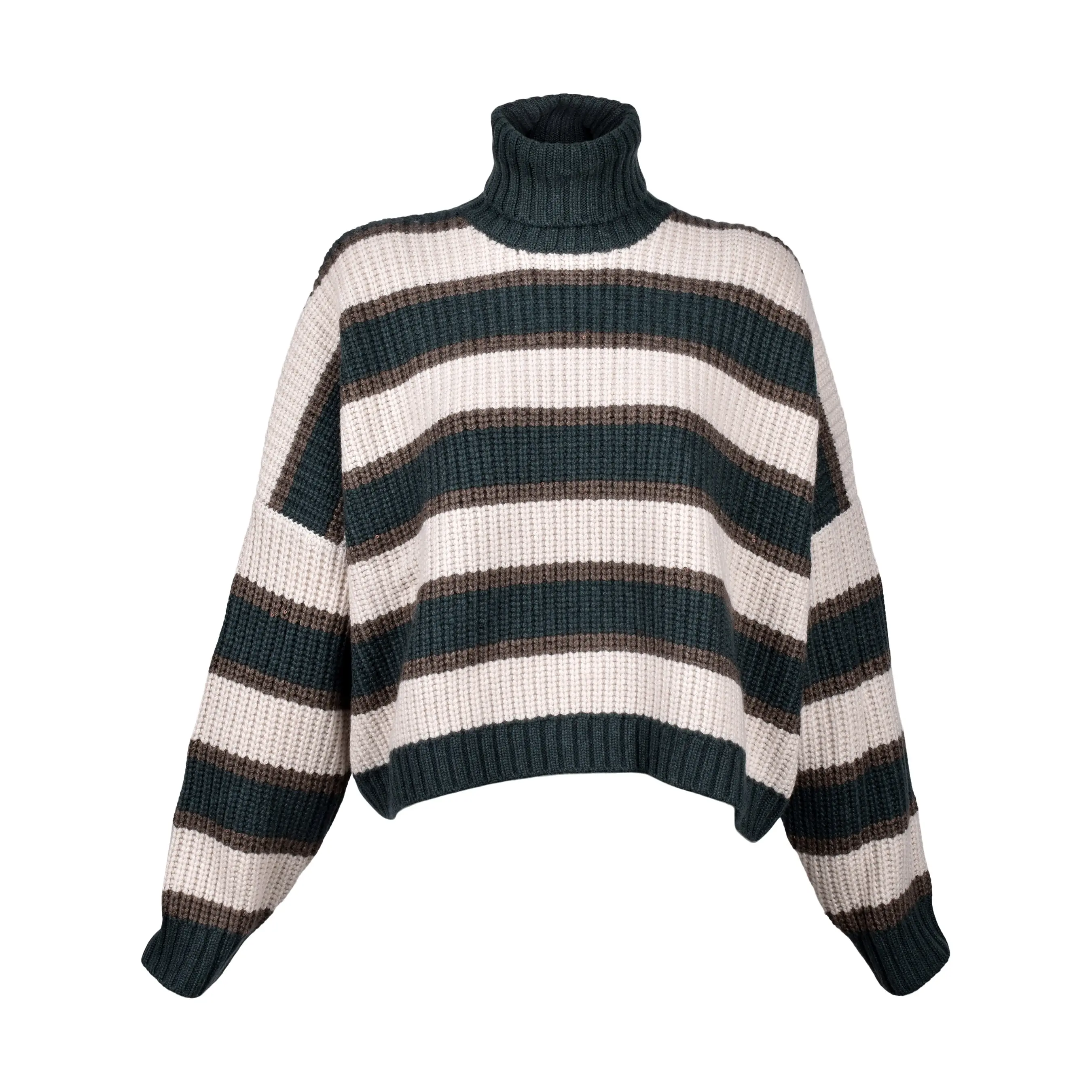 BRUNELLO CUCINELLI WOMEN'S STRIPED CASHMERE KNIT TURTLENECK SWEATER