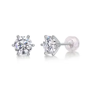 Classic everyday 925 silver platinum-plated stud earrings—hypoallergenic, featuring ultra-sparkly, fade-resistant six-prong 1CT moissanite stones. jewelry aesthetic