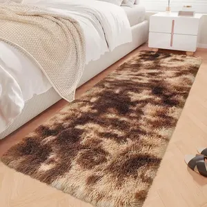 Soft Living Room Area Rug 2x6 ft Tie-Dyed Brown Shaggy Furry Carpet Washable Non-Slip Rugs Bedroom Bedside Nursery Rug Fuzzy Girls Boy Dorm Home Decor