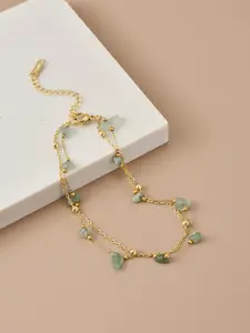 Women's Dainty Double-Layer Natural Chip Stone Stainless Steel Anklet, Adjustable Summer Beach Foot Jewelry, Natural Stone Foot Chain, Bohemian Layered Ankle Bracelet Gift for Women