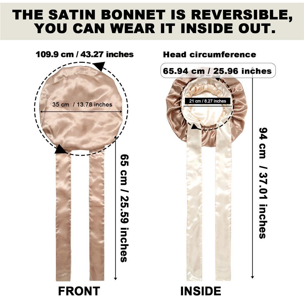 Double-Layer Coffee&champagne Satin Bonnet Sleep Cap for Women Curly Hair Wrap for Sleeping Cap Adjustable Reversible Bonnet with Tie Band Night Cap