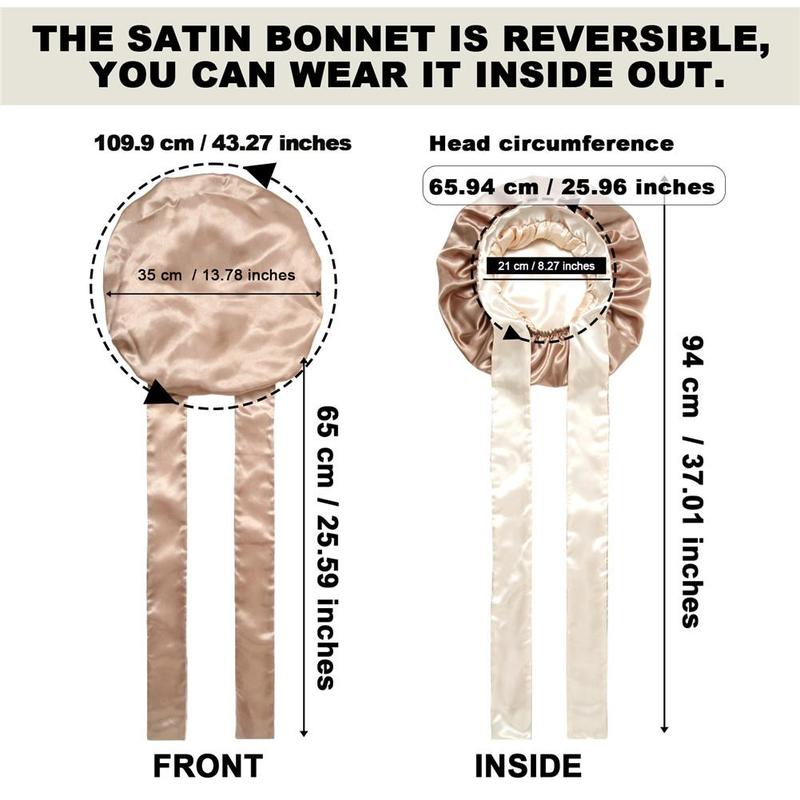 Double-Layer Coffee&champagne Satin Bonnet Sleep Cap for Women Curly Hair Wrap for Sleeping Cap Adjustable Reversible Bonnet with Tie Band Night Cap