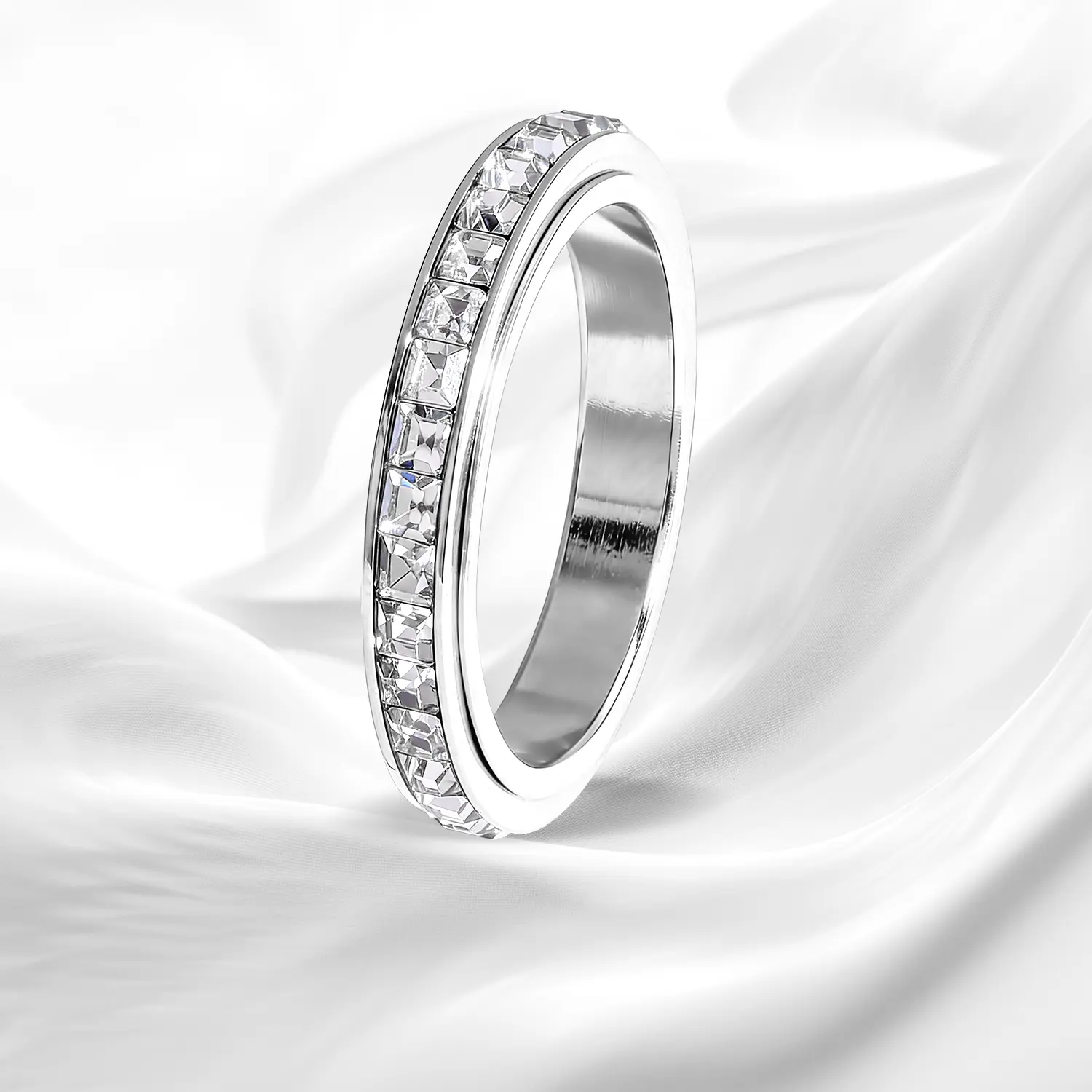 Veliora Gift Anxiety Rings for Women and men Titanium Steel Spinner Fidget Band Rings Cubic Zirconia Relieving Anxiety Wedding Promise Lucky Rings Comfort Fit Size 5 to 12