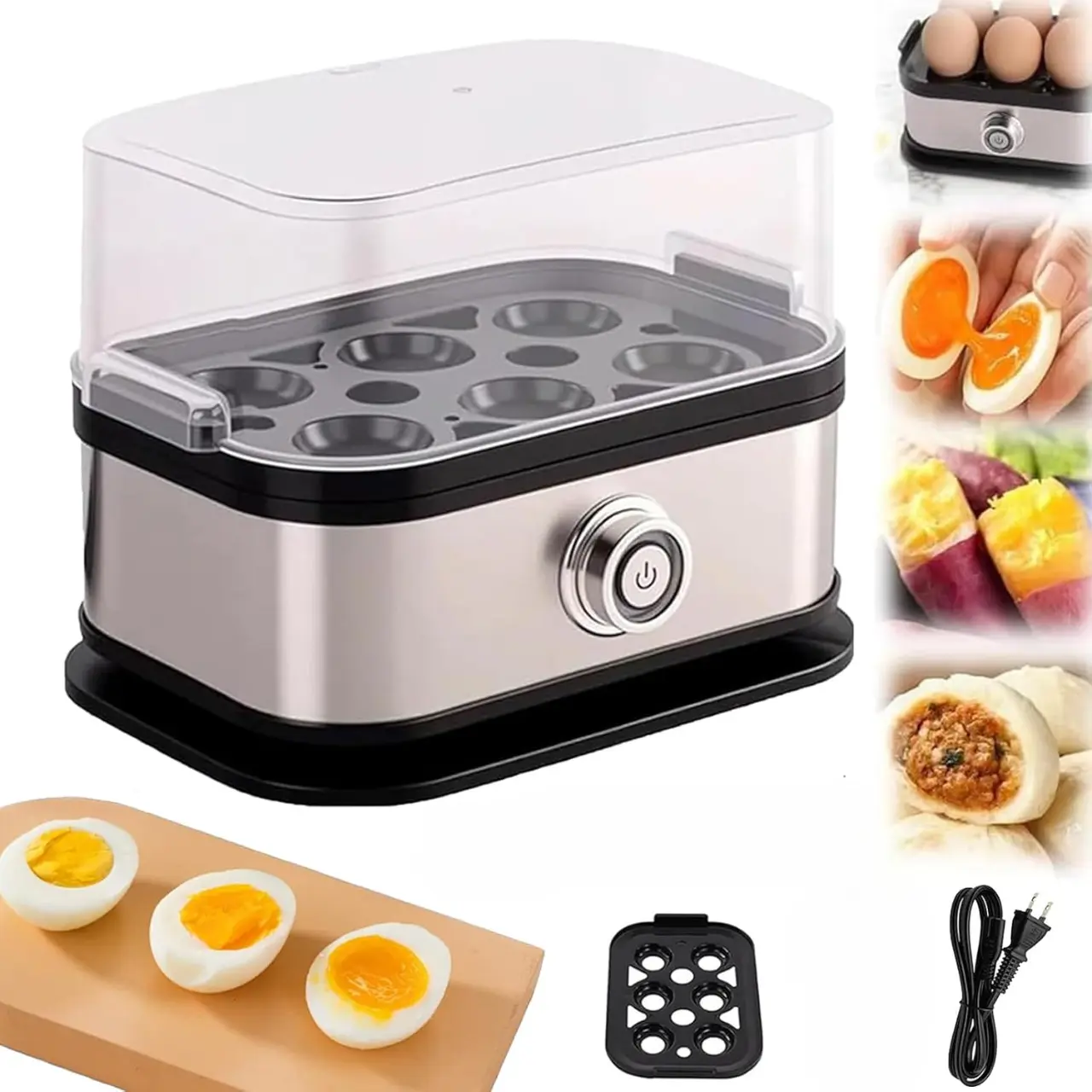 Rapid Egg Cooker Electric 6 Eggs Capacity, Soft, Medium, Hard Boiled,Maker Egg Poacher With Auto Shut-Off, BPA Free