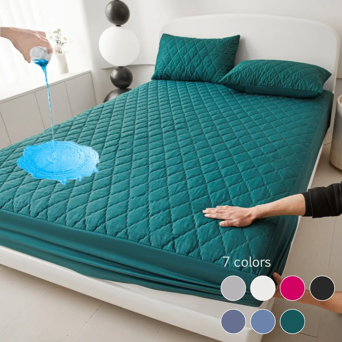 Waterproof Mattress Protector Set, Deep Pocket 30cm, Soft Breathable, Includes Pillowcases, Ideal for Bedroom, Guest Room, Apartment, Quilted Mattress Cover, Bedding Mattress Cover