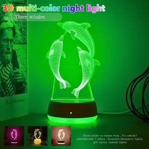 Modern Geometric Whale Effect 3D Night Light, USB Powered, RGB 7 Color & 3 Color Changing, Perfect for Bedroom, Home Decor, Holiday Gifts