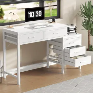 51'' Computer Desk with 5 Drawers and Printer Stand