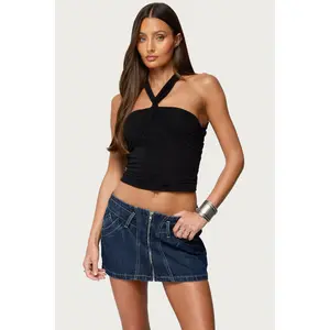 Maggi Knotted Backless Mesh Top