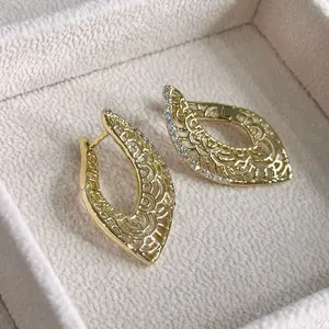 Leaf Style Earrings Gold Plated 14k - Elegant Design Jewelry Accessory