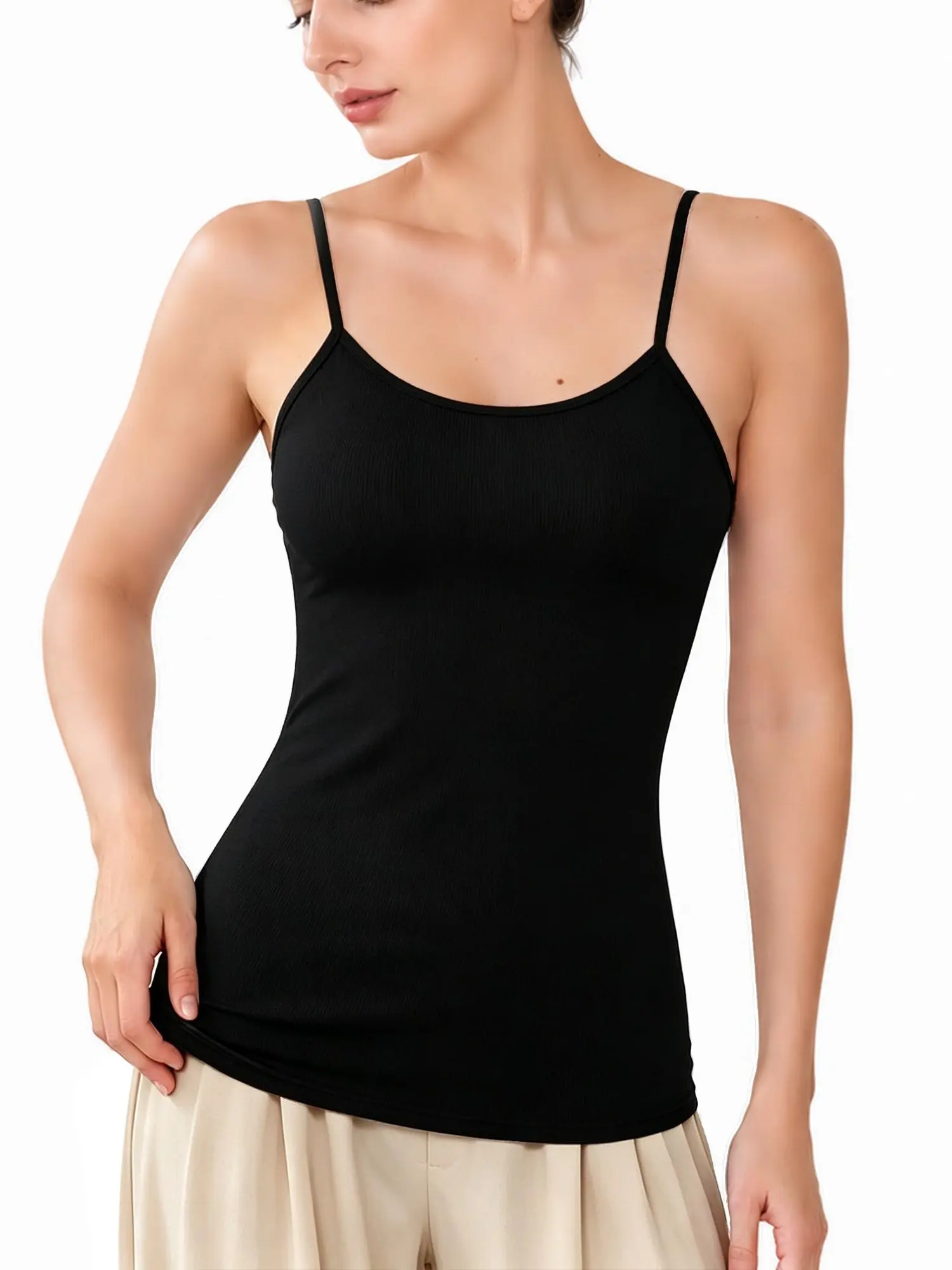 Women's Spaghetti Strap Tank Top, Soft Ribbed Stretch Cami, Fitted Everyday Basic, Minimal Chic Essential