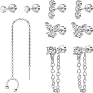 20G Cartilage Earring Flat Back Cartilage Earrings for Women Silver Gold Helix Piercing Jewelry Tragus Earrings Threadless Flatback Screw Back Earrings Cartilage Hoop Earring cartilage hoop