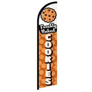 Fresh Baked Cookies Banner Flag - 11.5x2.5 ft Wind-Resistant Polyester Knit Backdrop Display with Curved Sleeve, Home & Festive Party Supplies Decor