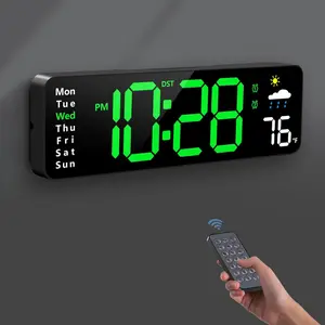 Large Display Digital Wall Clock Remote Control Date Day Temperature Humidity Automatic Time-Saving Countdown Wired LED Alarm Clock for Living Room Bedroom Office Green projection pathway light Christmas Multicolor