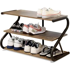 Shoe Rack, Z-Frame Wooden 3-Tier Shelf with Durable Metal Shelves, Shoe Organizer for High Heels, Hallway, Living Room, Closet, Bedroom (Light Rustic) shoe rack