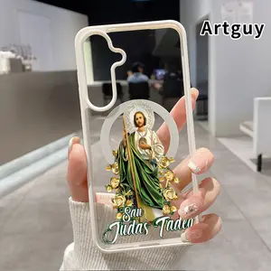 Magnetic Soft Case compatible with Samsung Galaxy S26 S23 Ultra S24 Plus FE S25 S22+ Non-Yellowing Drop Protection Transparent Acrylic Saint Judas Thaddeus Pattern Shockproof Silicone Cover Supports Wireless Charging