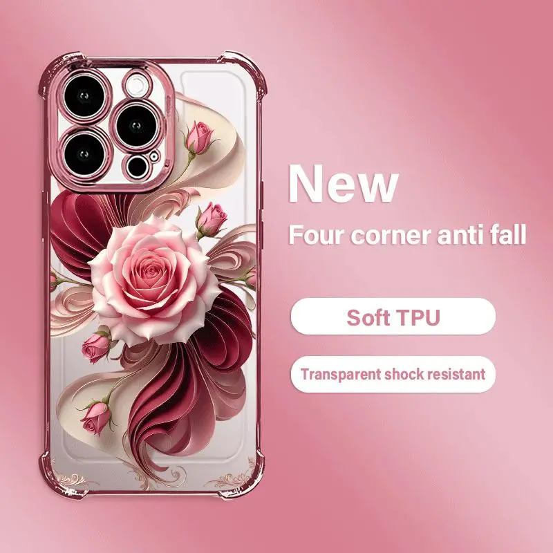 Transparent Silicone Smartphone Shell - Exquisite 3D Rose Relief Handheld Phone Accessory for iPhone 17/16/15/14/13/12/11 Pro Max Plus, Air, X/XS Max, Shockproof, Dustproof, Ideal Holiday Gift for Loved Ones