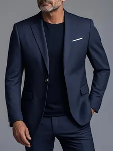 Men'S Slim-Fit Formal Suit Two-Piece Set - Elegant Maroon Blazer & Dark Blue Dress Shirt with White Pocket Square, Perfect for Business, Interviews & Casual Parties, Business Attire|Slim Fit Suit|Durable Fabric