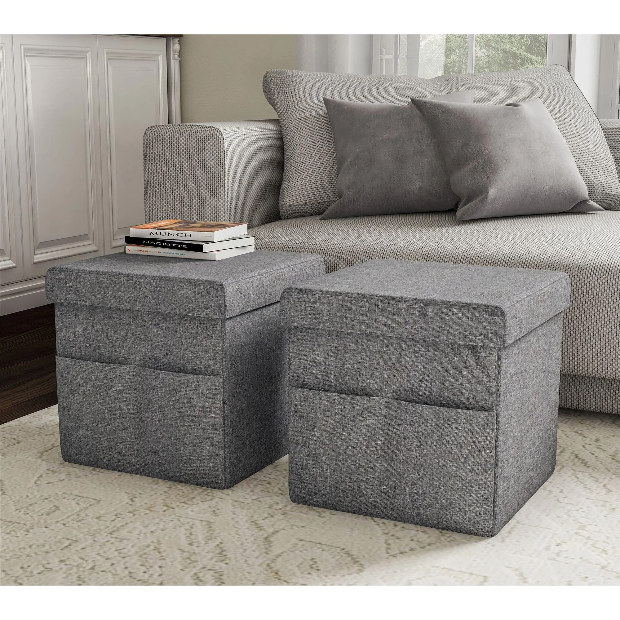 Lavish Home 2-Piece Set Ottomans w/Pockets Storage Organizers Lavish Home 2-Piece Set Ottomans w/Pockets Storage Organizers