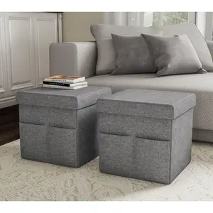 Lavish Home 2-Piece Set Ottomans w/Pockets Storage Organizers