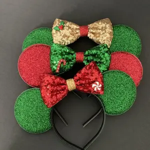 Christmas Minnie Ears,Christmas Mickey Ears,Chrustmas Headband,Christmas Headband,Christmas Headpiece,Christmas outfit,Christmas photo prop,Christmas Party,Christmas costume,Red and Green Ears,,Christmas Gift,Christmas present,Glitter Bow  Headband