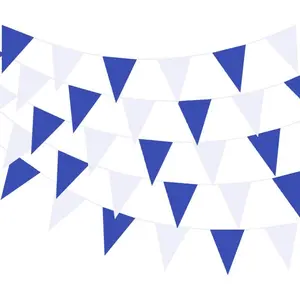 40 Meters 131ft Blue and White Outdoor Waterproof PE Plastic Party Banner Decorations, Triangular Flags Pennant Bunting for Birthday Graduation