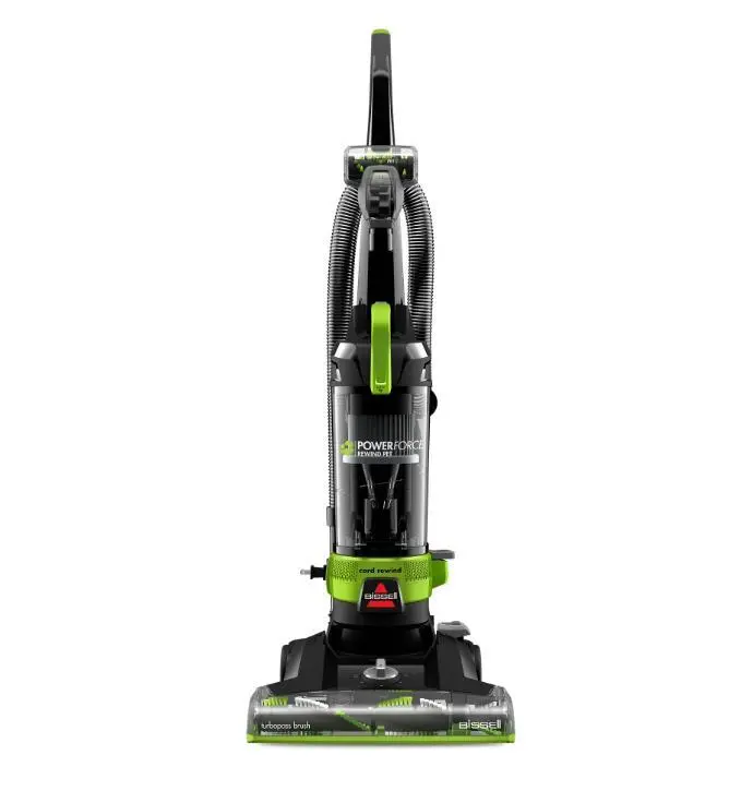 BISSELL PowerForce Helix Turbo Rewind Pet, Upright Vacuum, Pet Friendly, Automatic Cord Rewind, Powerful Pet Hair Pickup, Extra-Wide Cleaning Path, 3333, Black & Green